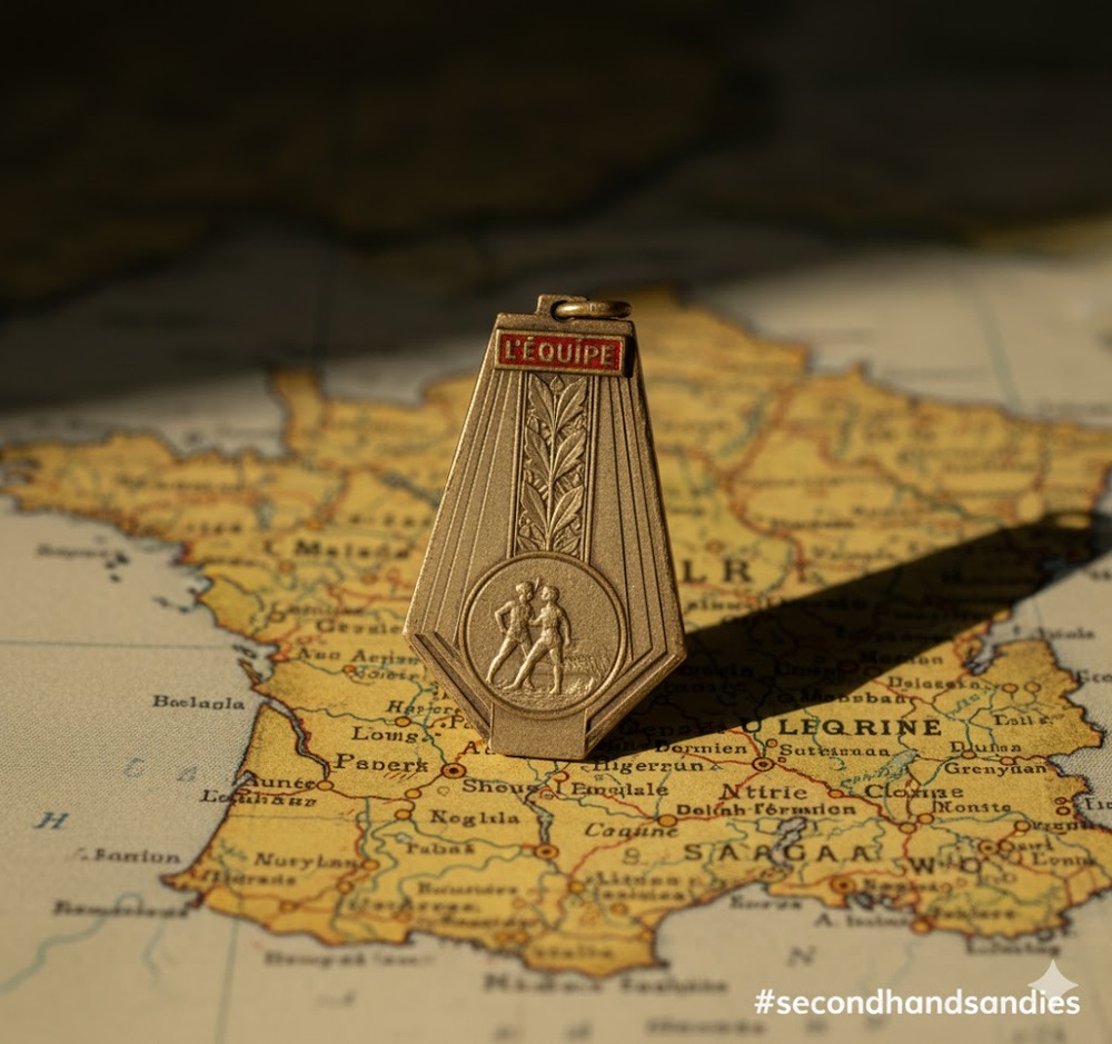 Vintage L'Equipe Pendant Charm 2" French Sport Medal Athletic Trophy Memorabilia